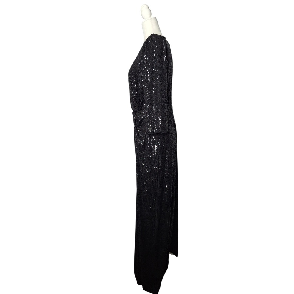 Alex Evenings Black Long Sequin Gown 3/4 Sleeve Formal Dress Size 12 - Picture 3 of 14